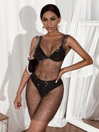 Women's Rhinestone Mesh Fishnet Top