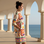 Women's Loose Seaside Holiday Printed V Neck Midi Beach Dress