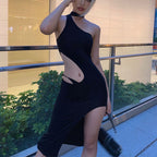 Exposed Dress Autumn Strappy High Slit Now