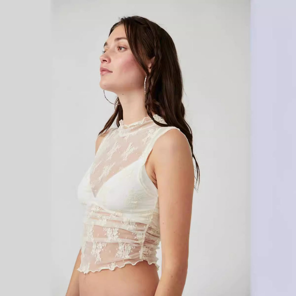 's Design Lace Inner Top Fashionable See Through Mesh Vest
