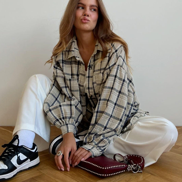 Retro Long Sleeved Pocket Plaid Shirt Match