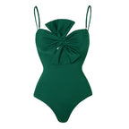 Bow Solid One-piece Swimwear