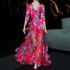 Women's Lace-Trim Printed V-Neck Maxi Dress