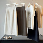 Simple Graceful Skirt Women Summer Slimming High Waist A line Split Sheath Mid Length Skirt