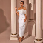 Women's White Off-Shoulder Rhinestone Evening Dress