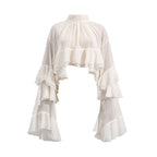 Women's Fashionable Casual Shirt For Women Summer Elegant Mesh Wooden Ear Design Long Sleeve Top