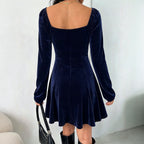 Women's Velvet V-Neck Bow-Detail Mini Dress