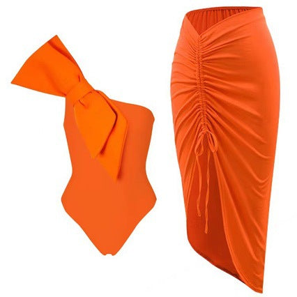 French Solid One-piece Swimwear