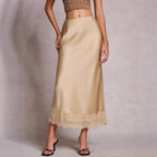 Women's Lace Satin High-Waist Pencil Midi Skirt