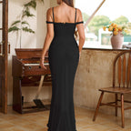 Women's Mesh Off-Shoulder Backless Asymmetric Pleated Dress
