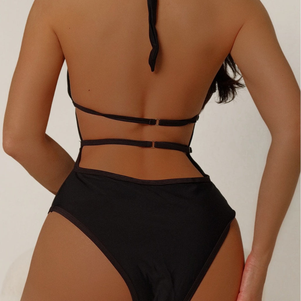 Black Transparent One-piece Swimwear
