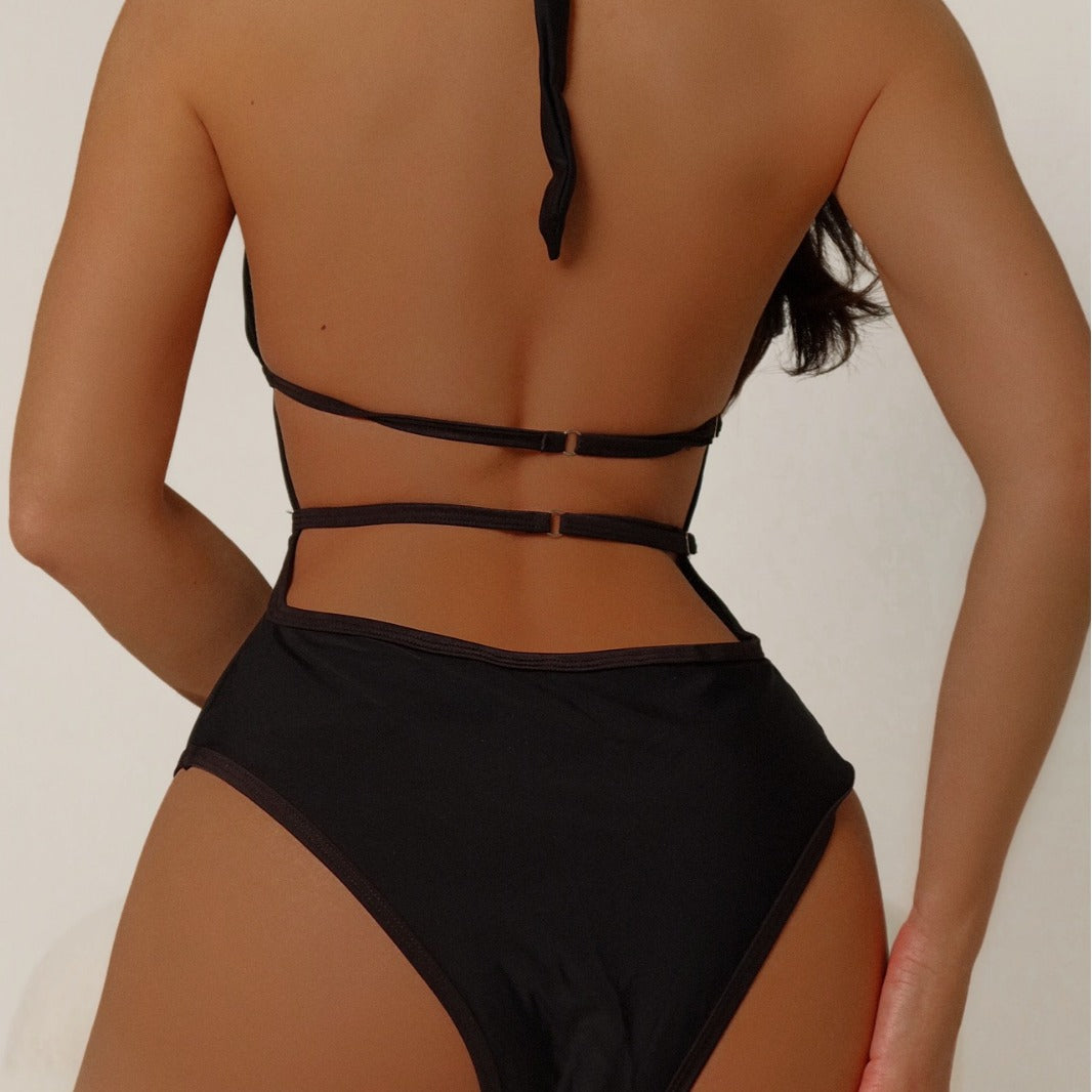Black Transparent One-piece Swimwear