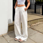 Casual Wrinkle Feeling High Waist Drawstring Trousers Women Clothing Summer