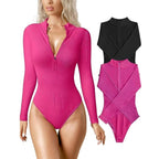 Ribbed Zip Front Long Sleeve Jumpsuit