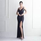 Women's Sequin Beading Strappy Party Sequin Dress Long Banquet Slim Fit