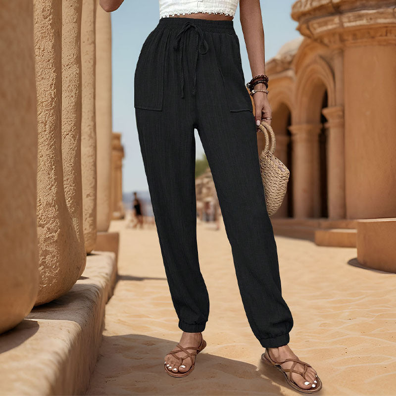 Wear Texture Solid Color Ankle Banded Pants