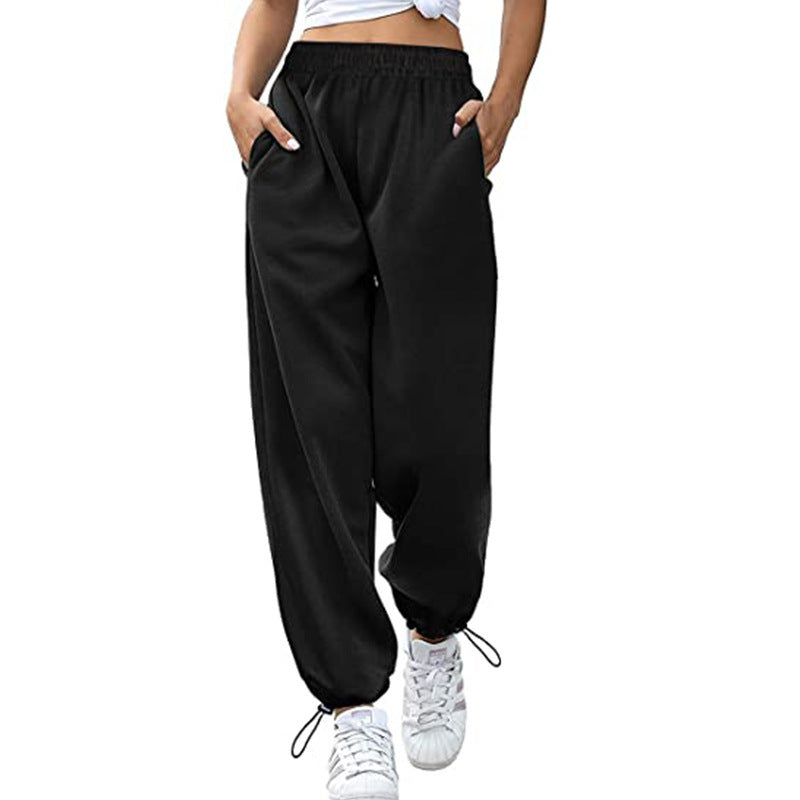 Loose Sports Drawstring Wide Leg Ankle Banded Pants Women Plus Size