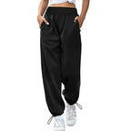 Loose Sports Drawstring Wide Leg Ankle Banded Pants Women Plus Size