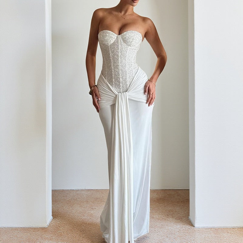Women's Sweetheart Boned Ruched Maxi Evening Dress