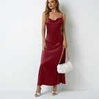 Cowl-Neck Sleeveless Satin Bodycon Maxi Dress
