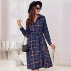 Women's Plaid Collared Long Shirt Dress
