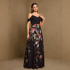 Women's Black Floral V-Neck Maxi Dress