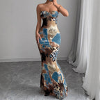 Women's Sweetheart Animal-Print Cutout Backless Bodycon Maxi Dress