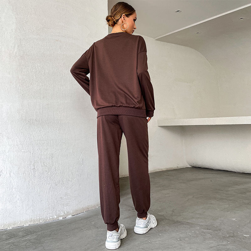 Long-Sleeve Letter Graphic Sweater Printing Suit Two-Piece Set