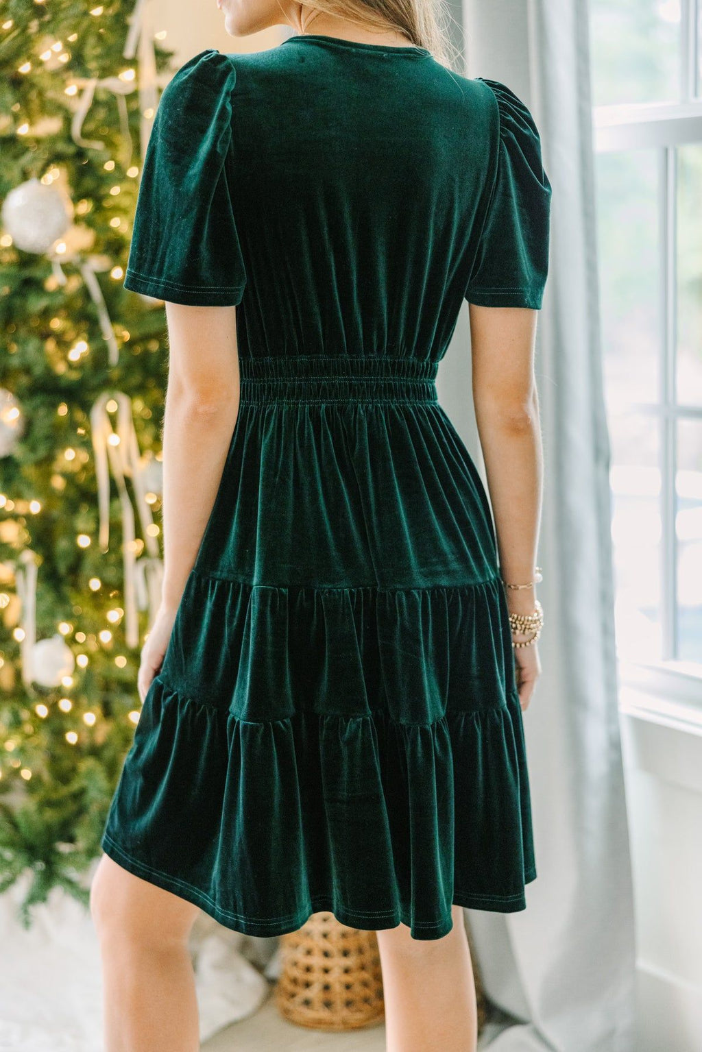 Gold Velvet V-Neck Flounce Dress