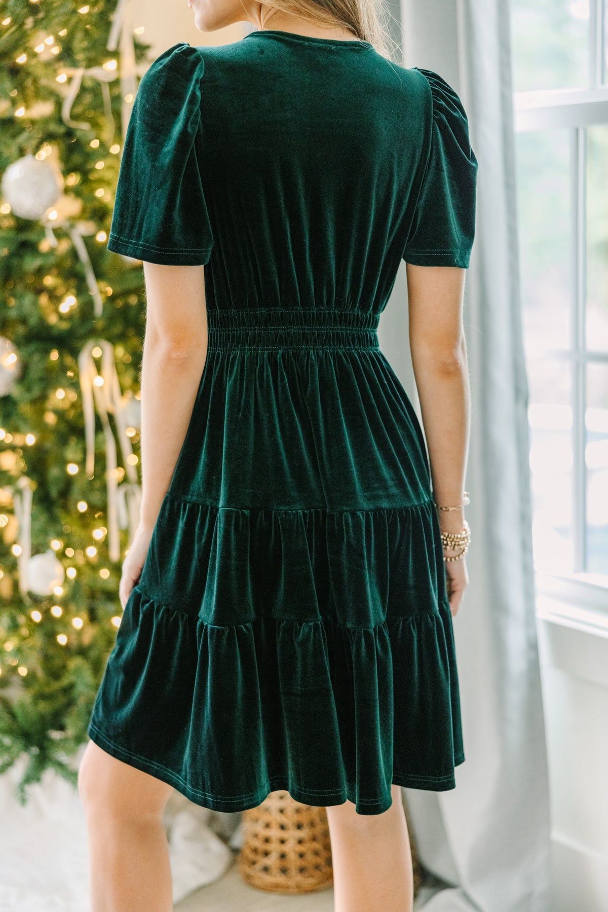 Gold Velvet V-Neck Flounce Dress