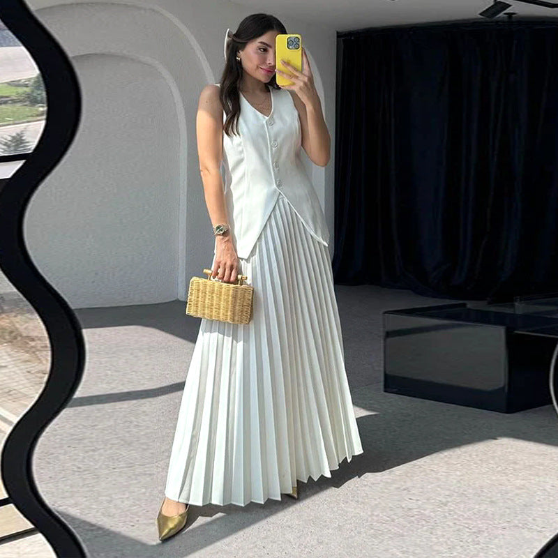 Women's Pleated Top And Skirt Two-Piece Set