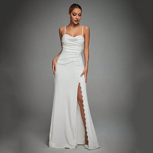 Camisole Evening Dress Tube Top Pleated Slit Satin Dress Sexy Slim Hip Dress Spring