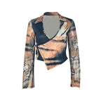 Women's Casual Vacation Special Women Clothing V Neck Street Bell Sleeve T Shirt Printed Asymmetric Waist Trimming Top