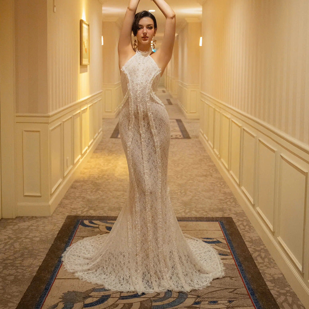 Women's Chinese Retro Morning Gowns Bridal Wedding Toast Dress White Cheongsam Slim Fit