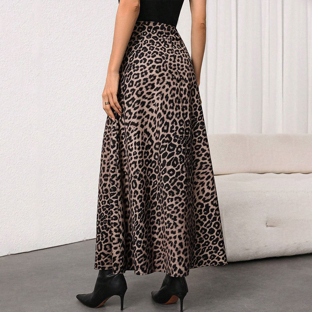 Women's Leopard-Print High-Waist Midi A-Line Skirt