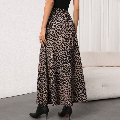 Women's Leopard-Print High-Waist Midi A-Line Skirt