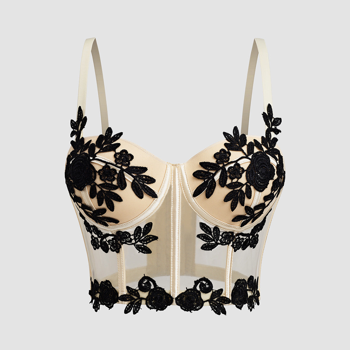 Women's Floral Lace Mesh Boned Corset