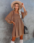Women's Square Collar Chiffon Polka Dots Short Lantern Sleeve Dress