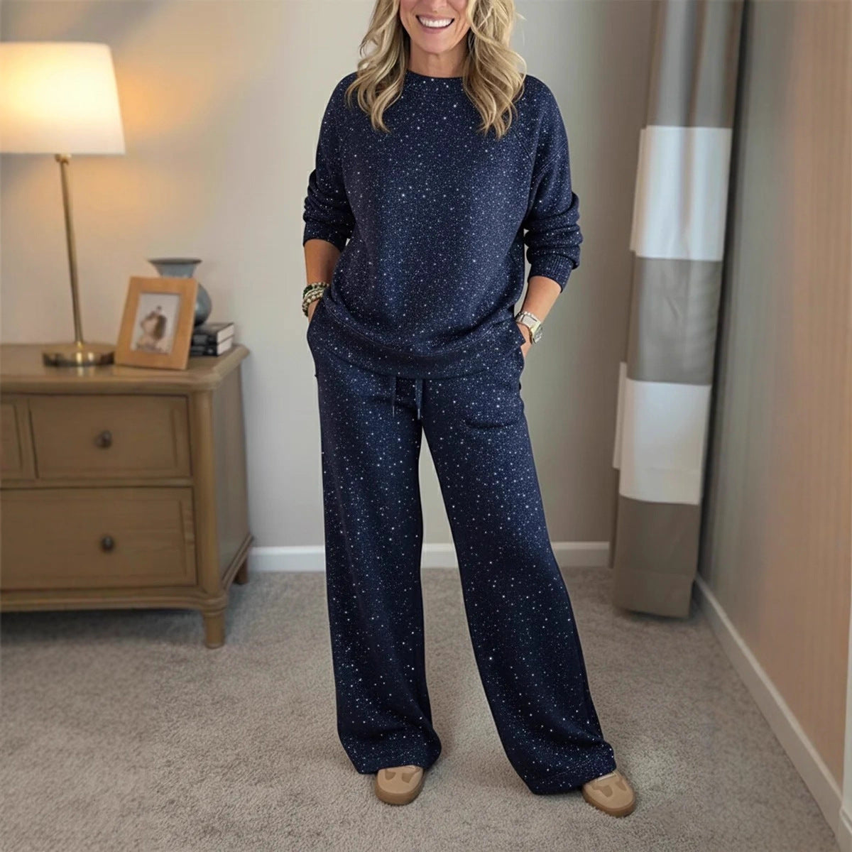 Women's Sequin Long-Sleeve Top & Trousers Set