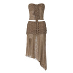 Women's Lace See Through Up Top and Skirt Two-Piece Set