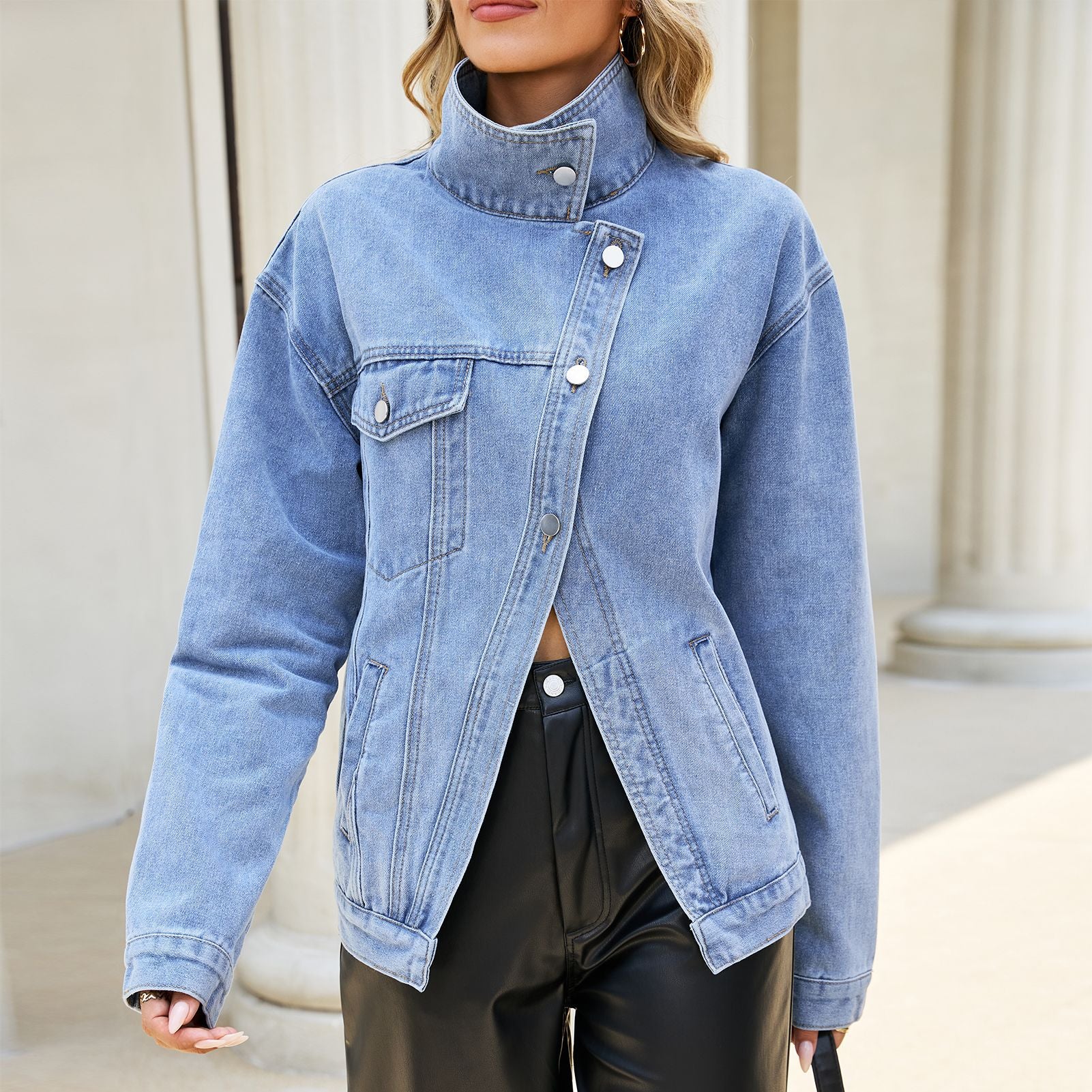 Women's Asymmetric Washed Denim Jacket