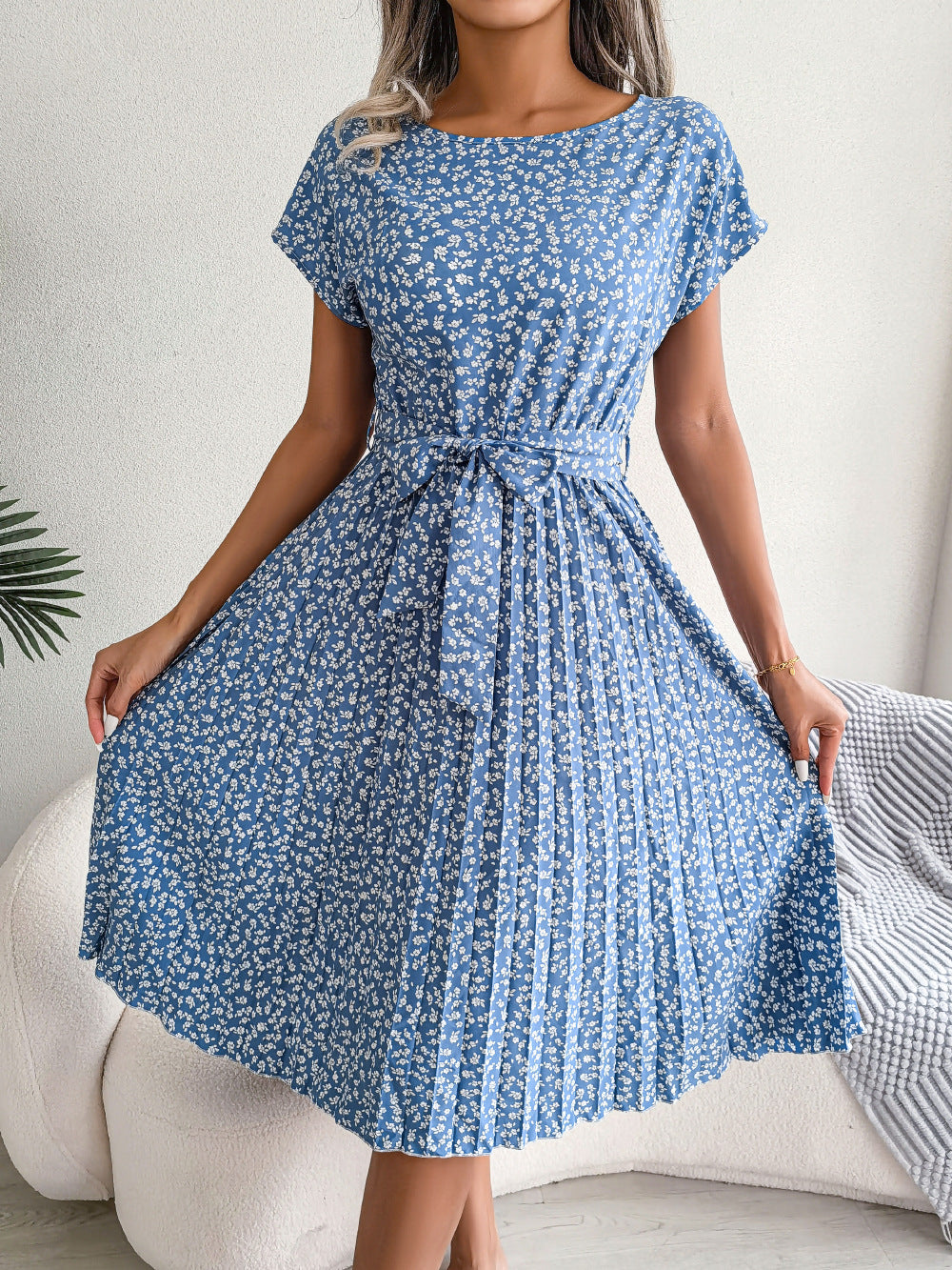 Floral Pleated Swing Dress