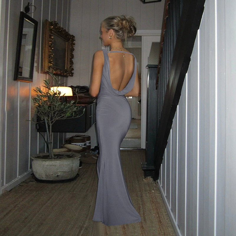Backless Collar Sleeveless Hip Dress