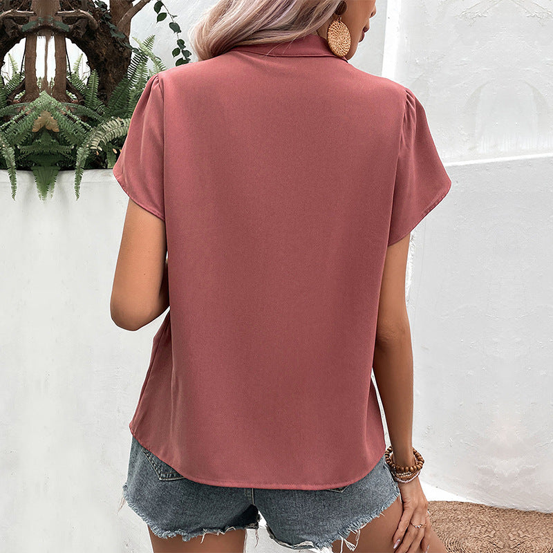 Women's Summer Women Clothing Pullover V Neck Red Shirt Women