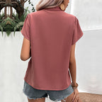Women's Summer Women Clothing Pullover V Neck Red Shirt Women