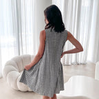 Plaid Vest V-Neck Lace-Up Dress