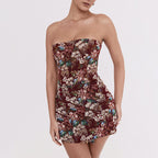 Strapless Cinched Waist A Swing Jacquard Elegant Dress