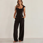 Black Bandeau Top & Wide-Leg Pants Set
