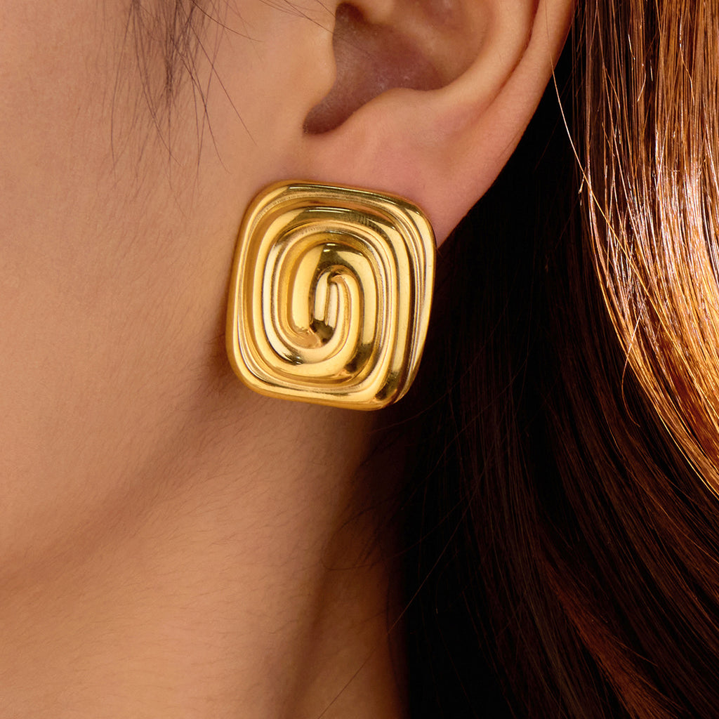 Women's Gold Spiral Stainless Steel Earrings