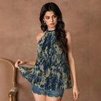 Loose Texture Sleeveless Slim Floral Strap Retro Sexy Sexy Outer Wear Halter Top